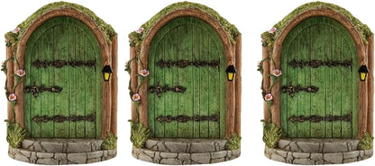 JJLFresheners 3Pcs Green Fairy Door Wooden Miniature Fairy Garden Doors Outdoor Mini Gnome House