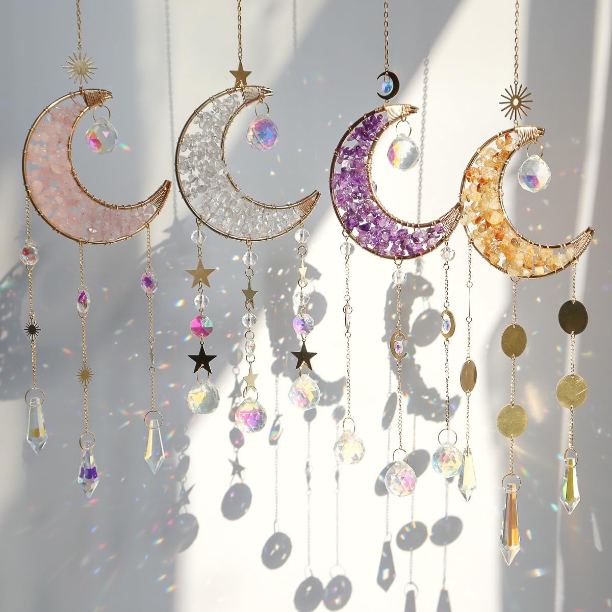 Moon Suncatcher Hanging Decor, Boho Chic Amethyst Crystal Sun Catcher, Spritual Sun Light Catcher