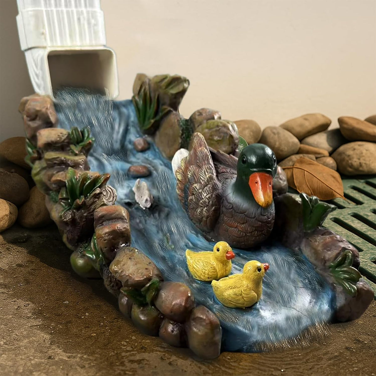 Ducks Splash Block - Decorative Resin Gutter Downspout Diverter, 13.3” x 6.3” x 5.9”, Durable Water