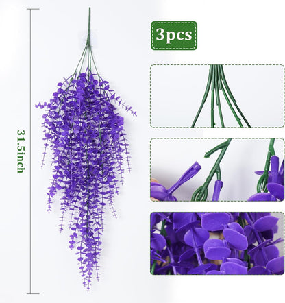 RECUTMS Artificial Hanging Plants Fake Plants Greenery Vines Aritificial Plants Eucalyptus Purple