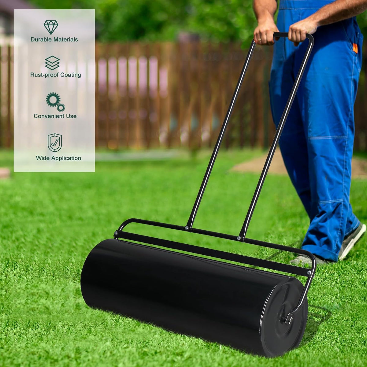 Outvita Lawn Roller, 17 Gallons Water and Sand Filled Garden Drum Roller with U Shaped Handle Tow