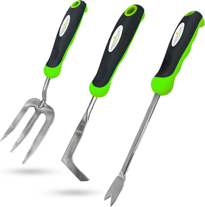Garden Guru Garden Hand Weeder Tool Set 3pc Dandelion Weeder, Fork, Patio Weeder – Heavy Duty