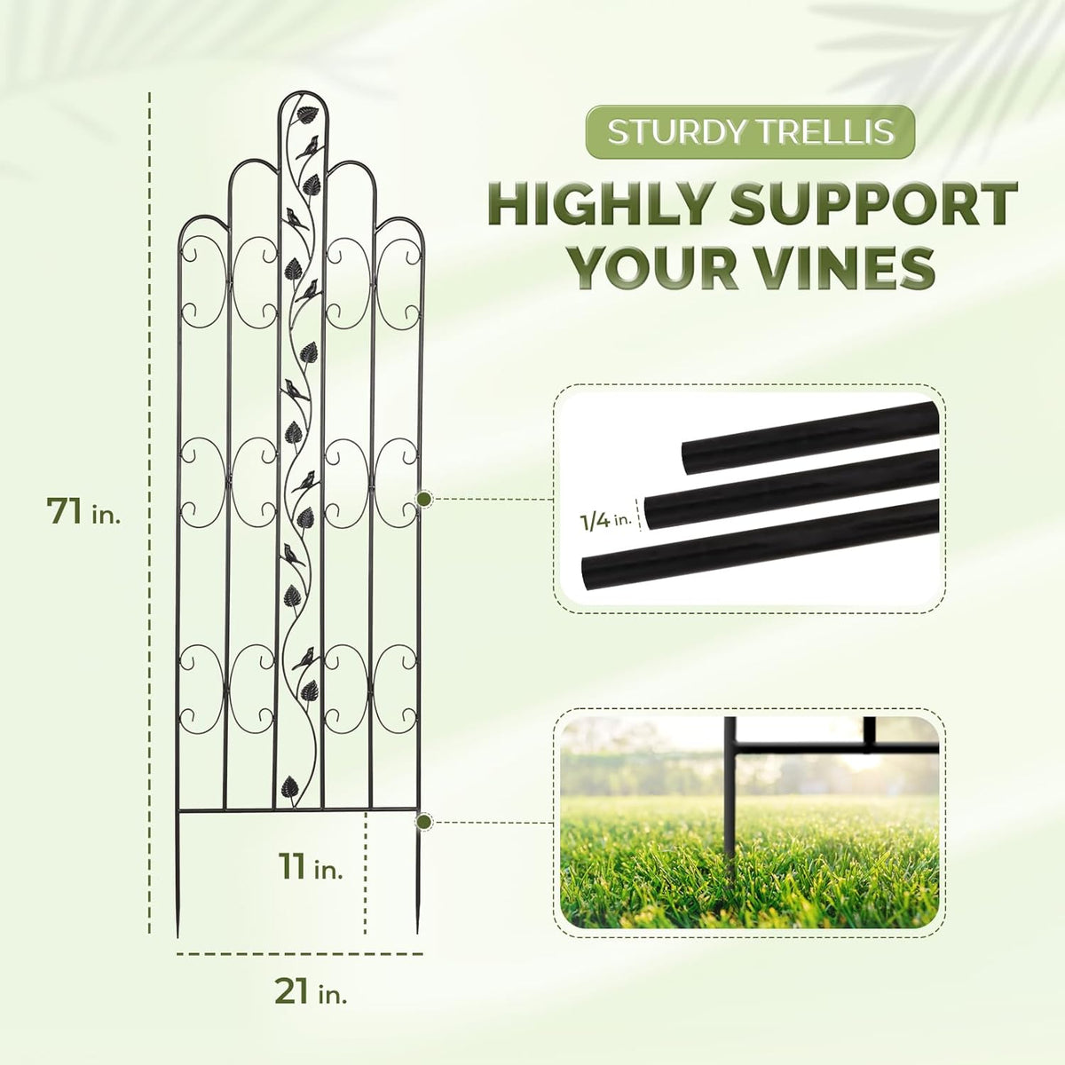 Idzo 71 in. Decorative Metal Trellis for Climbing Plants Outdoor, Heavy-Duty Steel Garden Trellis