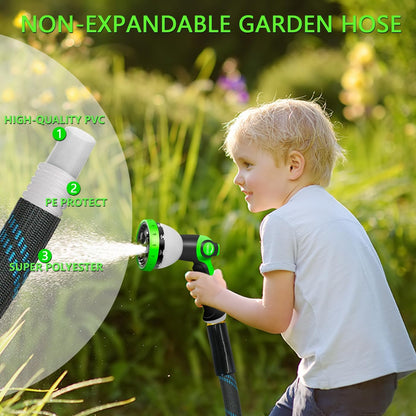 Garden Hose 50FT, NON-EXPANDABLE Heavy-Duty Flexible & Lightweight Water Hose with 10-Function