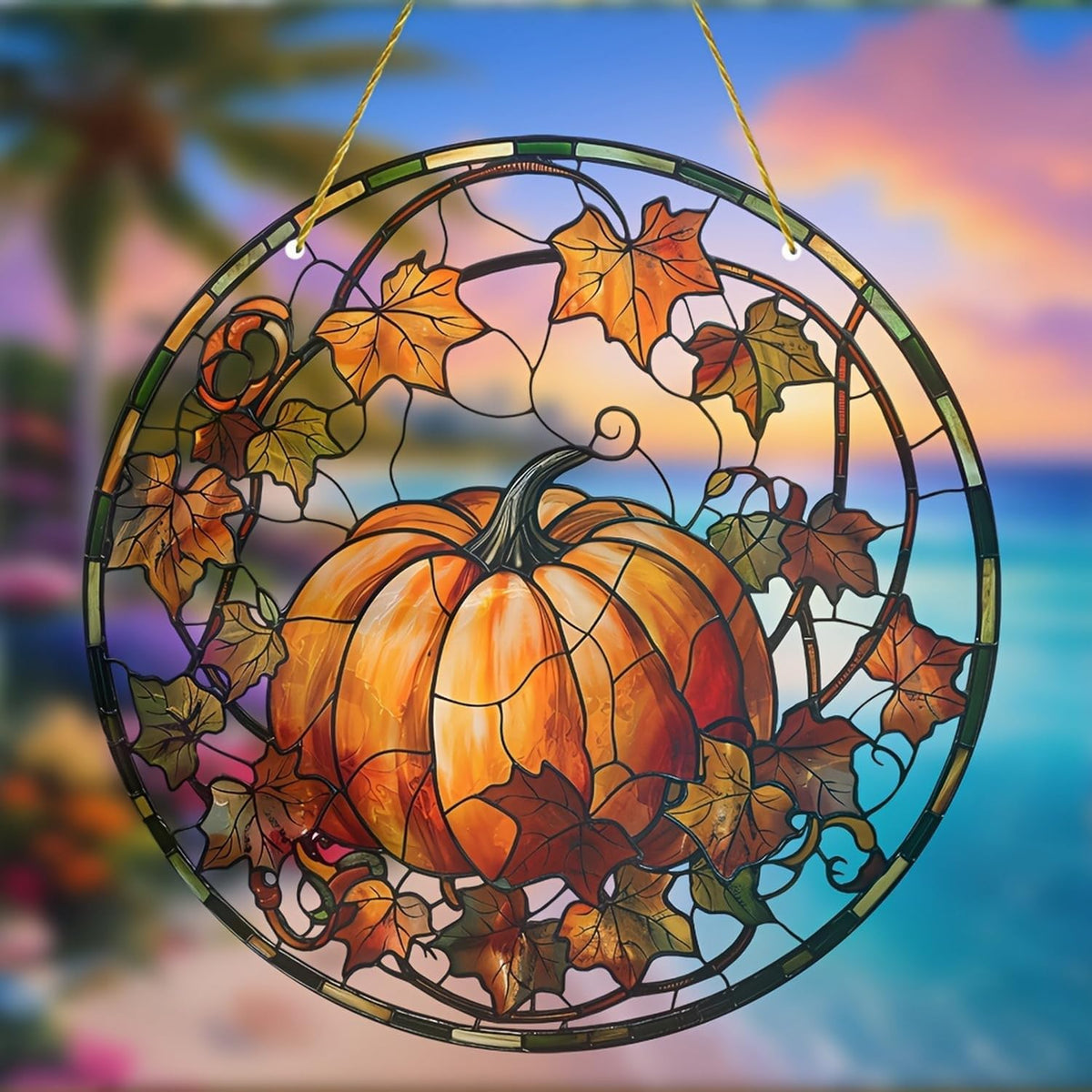 Halloween Suncatcher for Window Hanging Pumpkin Maple Leaves Designs Fall Acrylic Sun Catchers