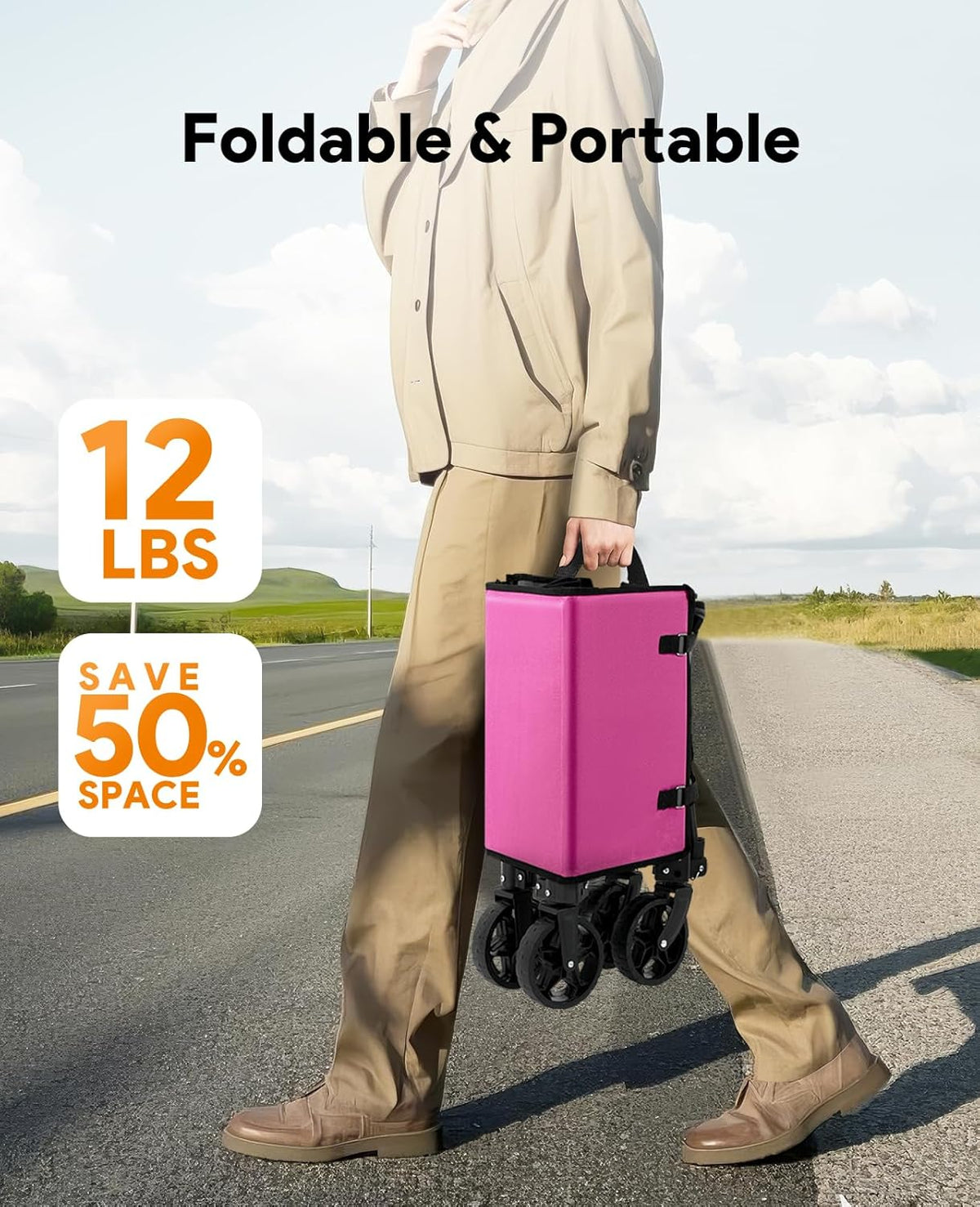 3 in 1 Collapsible Wagon Converts to Bench, 220lbs Foldable Wagon Cart with Wheels, 120L Shopping