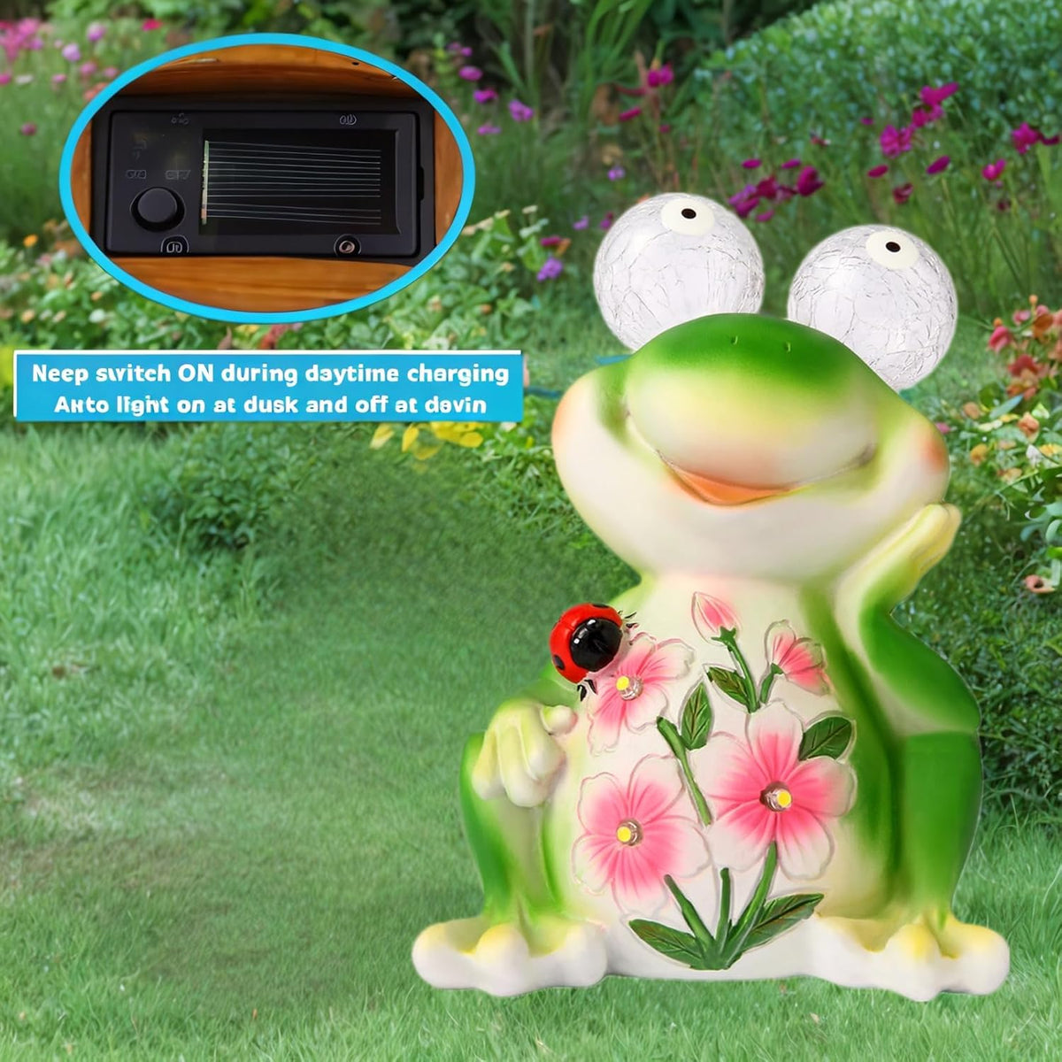 ASTRAEUS Solar Frog Statue Garden Light Figurine Outdoor Decor with 5 LED Lights Lawn Decor Statue
