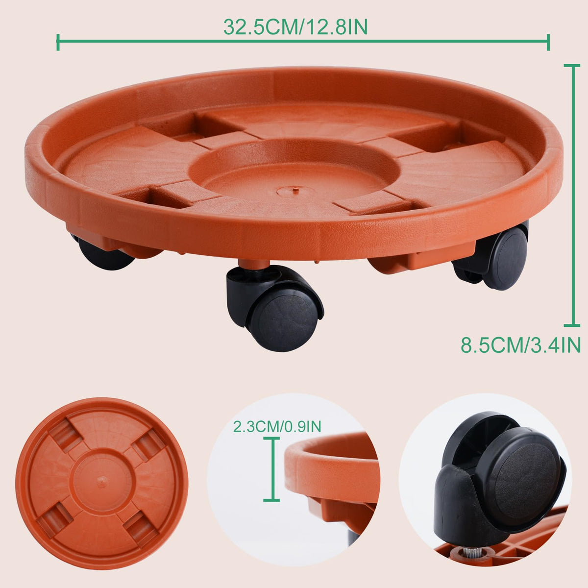 Doseno Plant Caddy with Wheels, Plant Dolly with Wheels, 2 Pack, 13 in