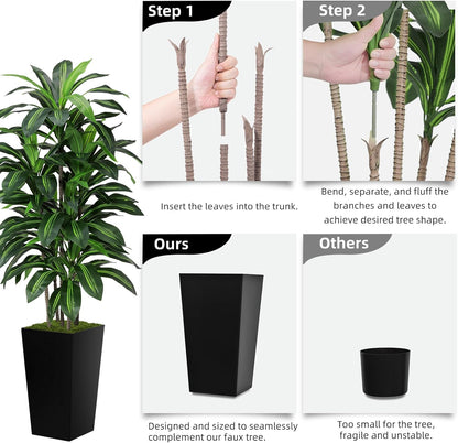 Artificial Dracaena Plant Indoor 5FT - Fake Tree with White Tall Planter - Faux Yucca Tall Fake