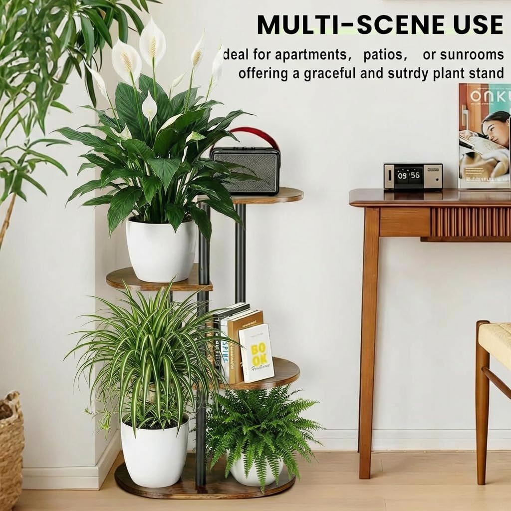 Korrie Home Tiered Plant Stand Indoor, Tall 4 Tier 5 Potted Wooden Plant Shelf for Multiple Flower