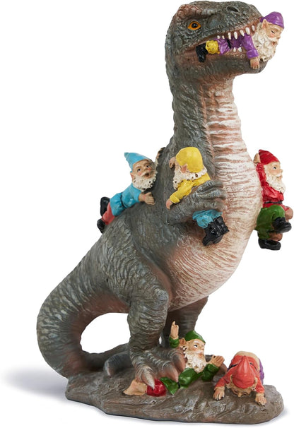Dinosaur Garden Gnome Statue 12 Inches, Humorous and Interactive Outdoor Decorations for Yard