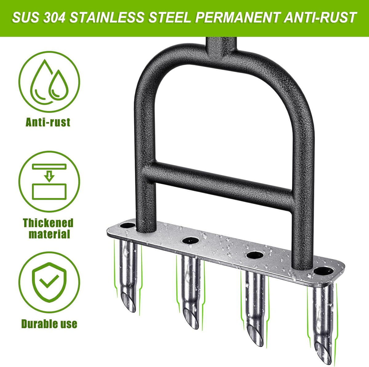 Dolibest Lawn Coring Aerator, Stainless Steel 4 Corer Plug Aerator Tool with Soft Rubber Grip