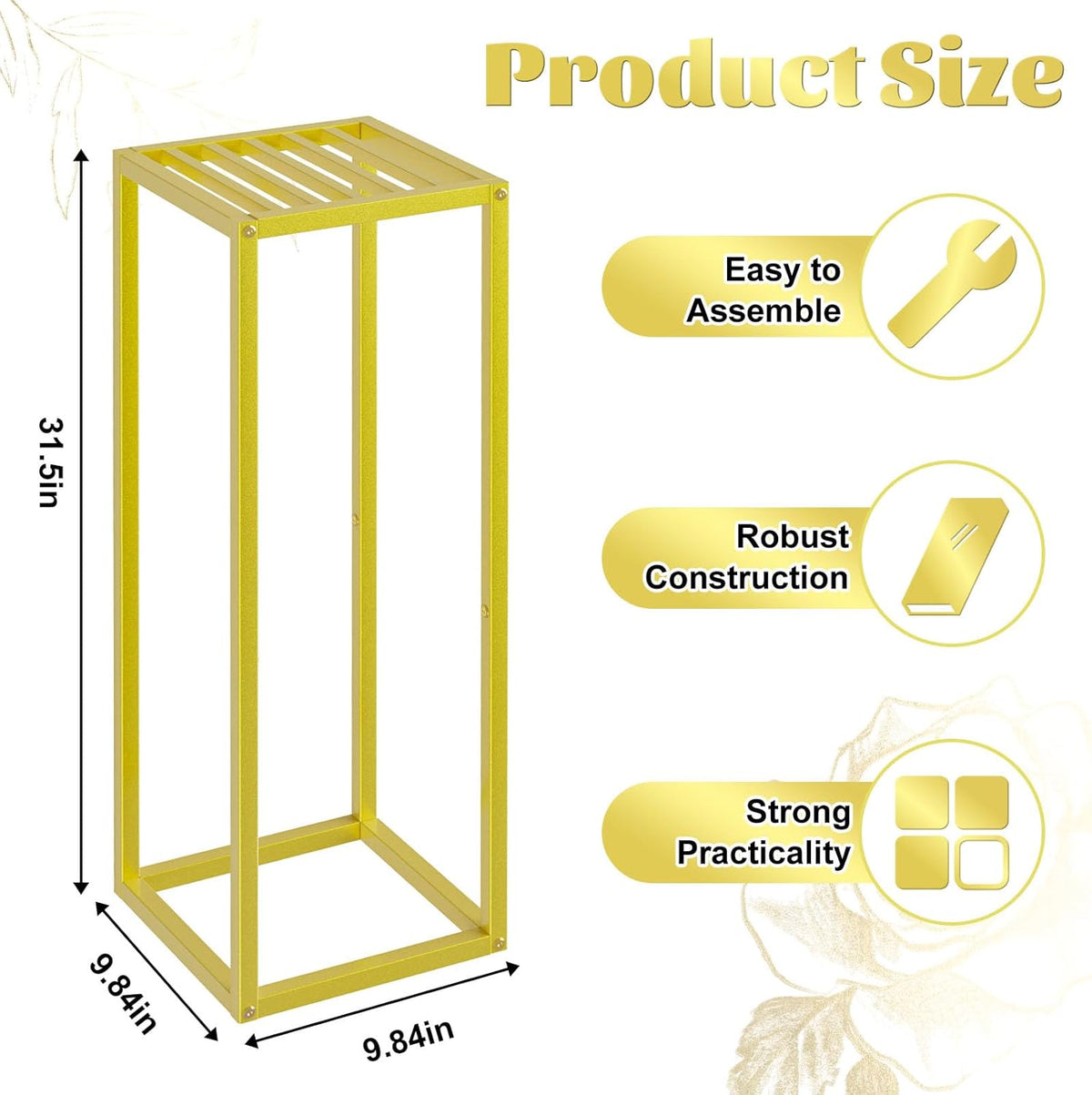 Gold Cylinder Stands for Party,2pcs Wedding flower stand,Metal Square Pedestal Stand for Display