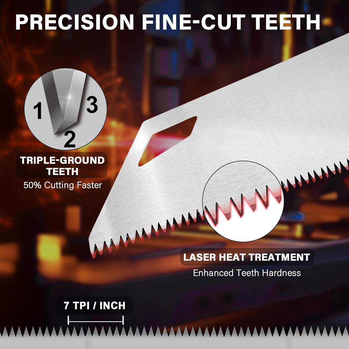 HAUTMEC 18" X-Sharp Pro Hand Saw for Speed and Quality Cuts, Universal Handsaw with 7 TPI /8PPI