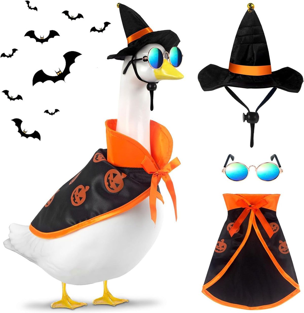 Halloween Goose Outfit and Fall Porch Goose Outfits with Hat & Sunglasses, Cement Plastic Goose