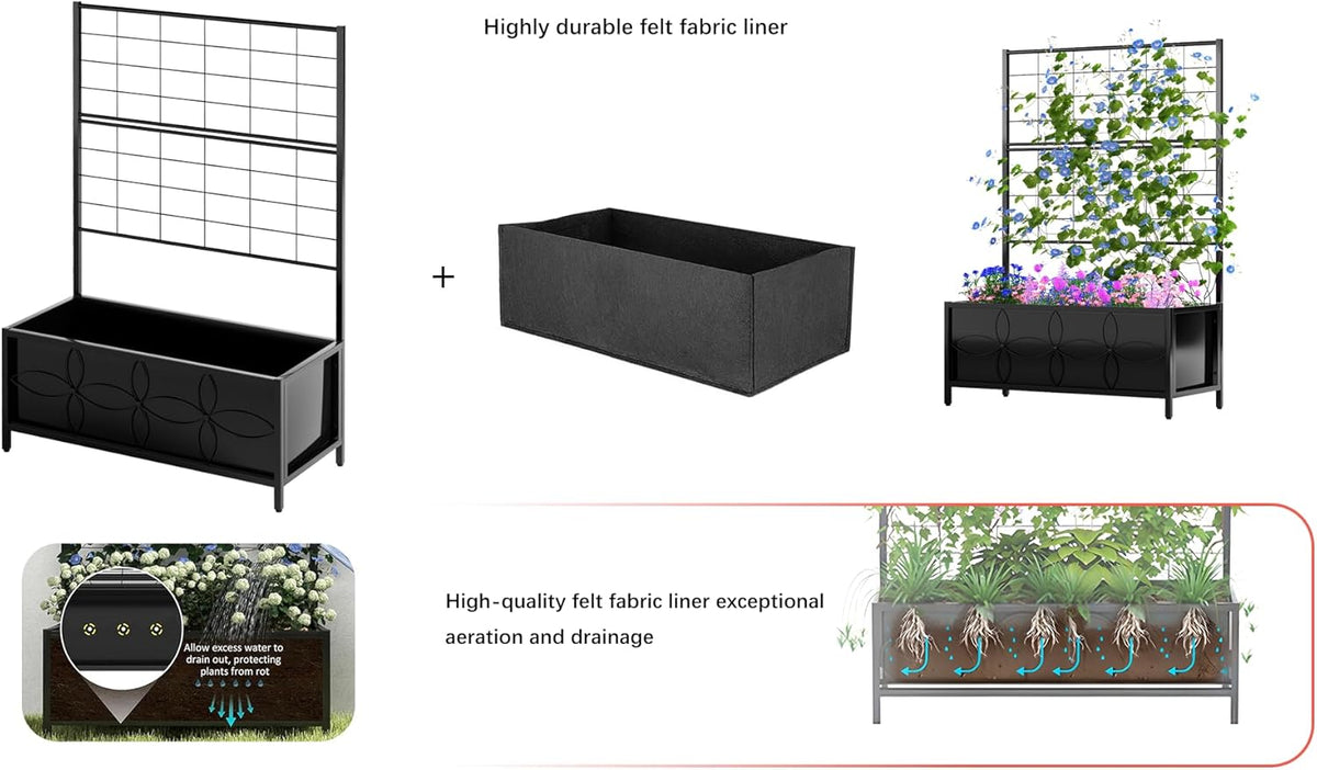 Zhongma Sturdy Raised Garden Bed with Trellis (15.75 x 35.43 x 48.8 in) for Vegetables Flower