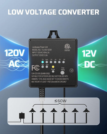 DEWENWILS 60W 120V AC to 12V DC Outdoor Low Voltage Transformer with Timer and Photocell Light