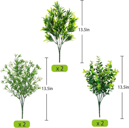 Ouddy Decor 6 Bundles Artificial Greenery Stems Mixed Fake Plants Eucalyptus Stems Babys Breath