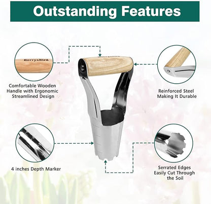 Berry&Bird Garden Bulb Planter with 4 Inches Depth Mark, Stainless Steel Gardening Bulb