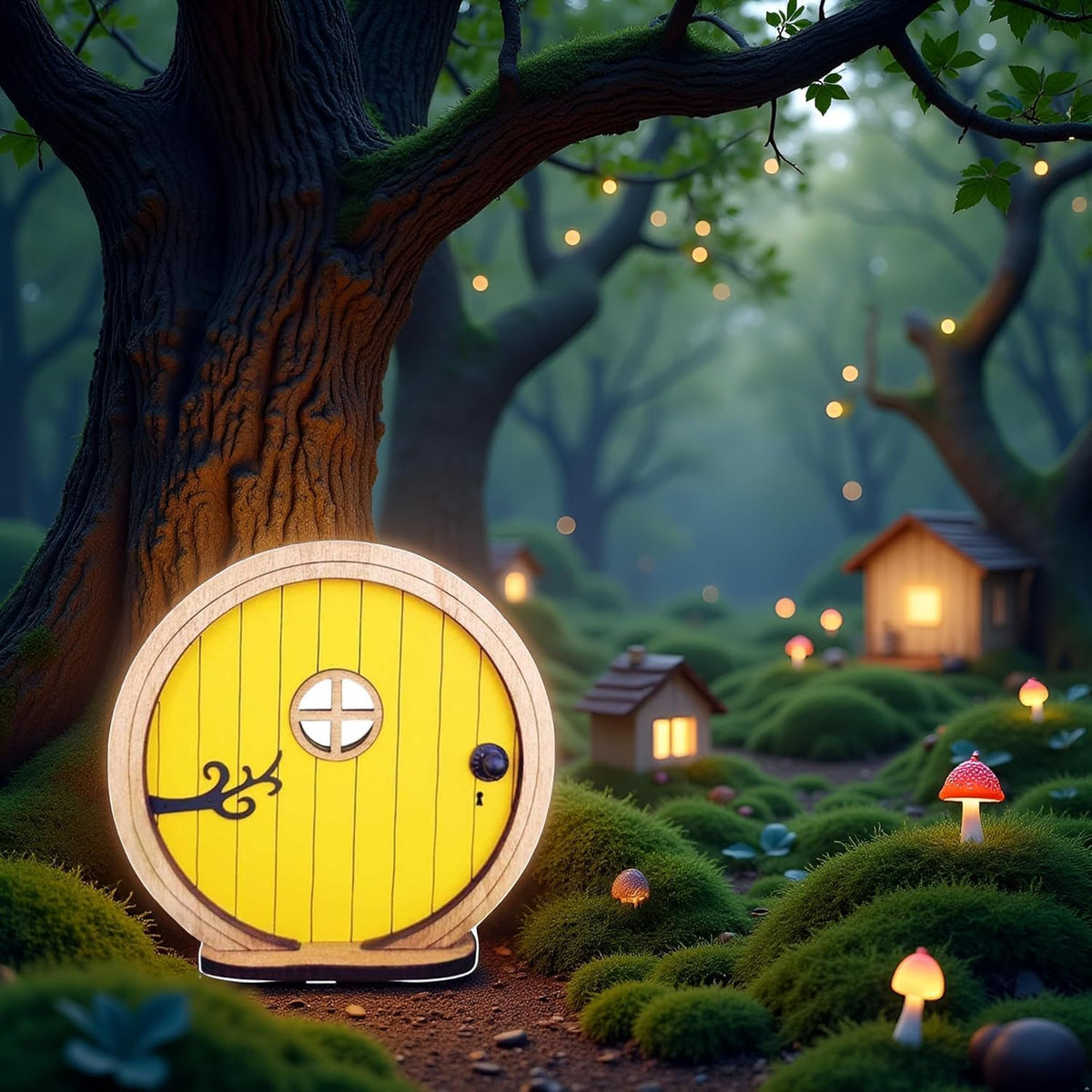 Yellow Fairy Garden Door for Tree, Fairys Doors for Trees Outdoor and Tree Trunk,Mini Fairy Garden
