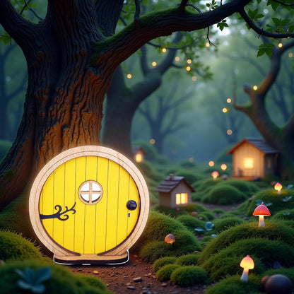 Yellow Fairy Garden Door for Tree, Fairys Doors for Trees Outdoor and Tree Trunk,Mini Fairy Garden
