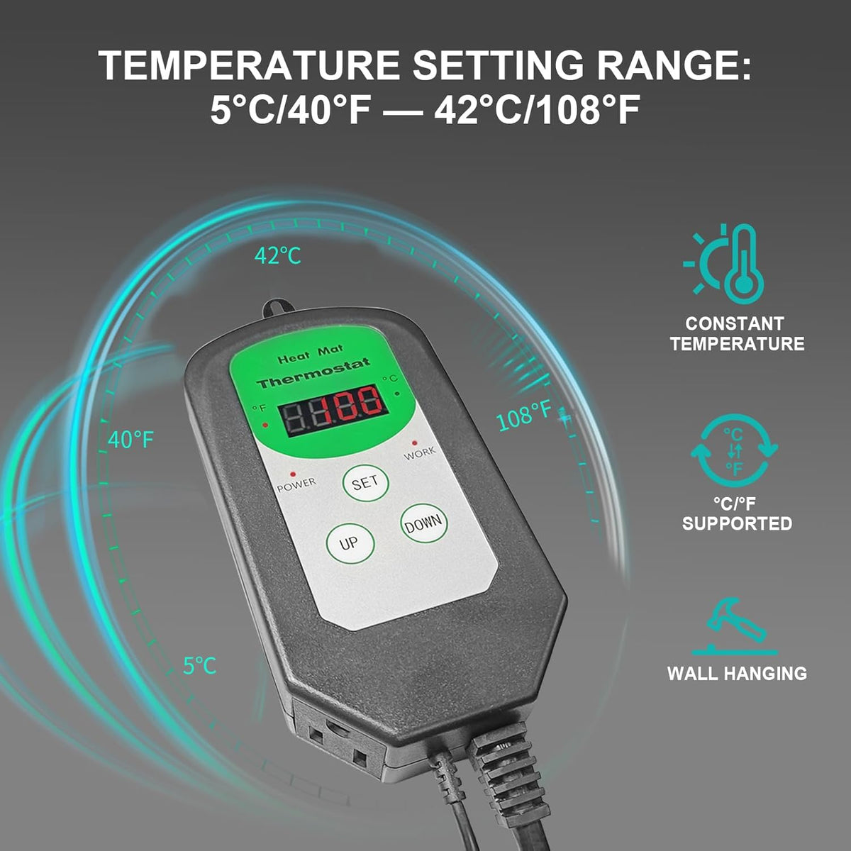 Digital Heat Mat Thermostat Temperature Controller (EMC Certified) for Seed Germination, Reptiles