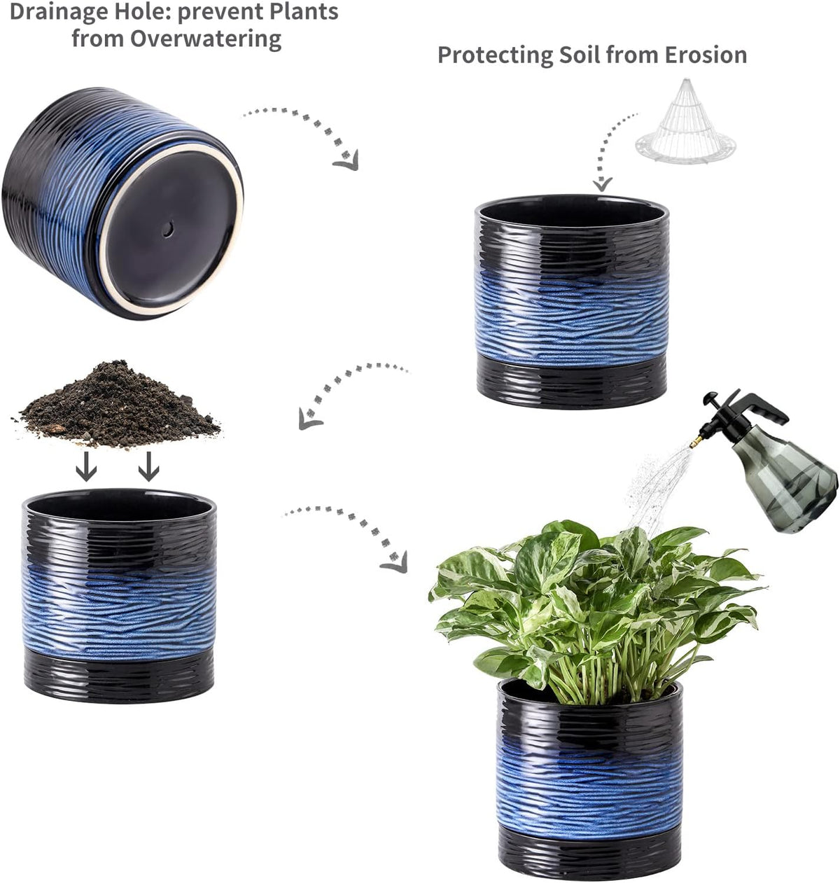 Nihow Ceramic Plant Pot: 6 Inch Planter with Drainage Hole & Saucer for Indoor & Outdoor Plants