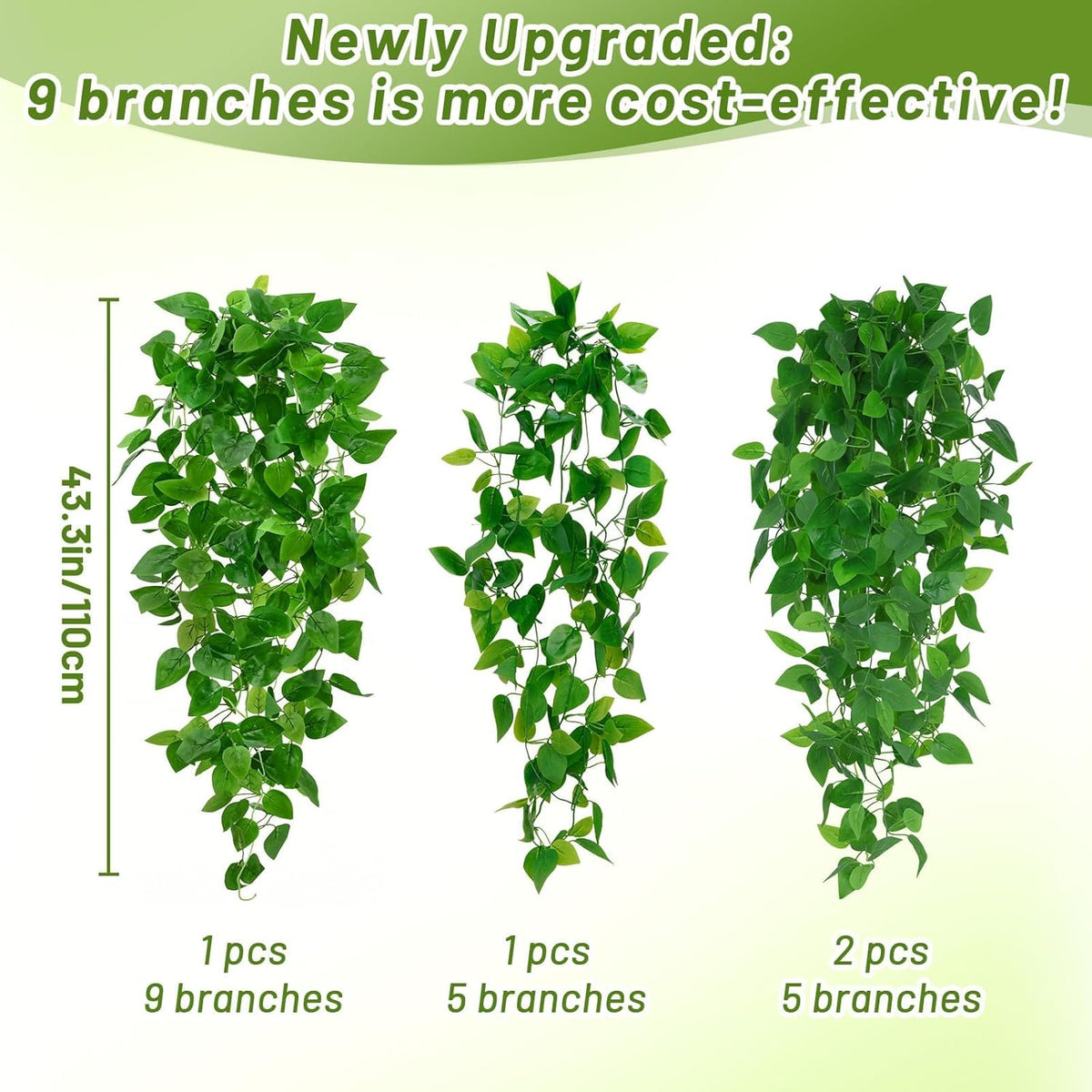 BLEUM CADE 8Pcs Fake Hanging Plants, 9 Branch Artificial Hanging Plant, Lush Faux Pothos Vines for