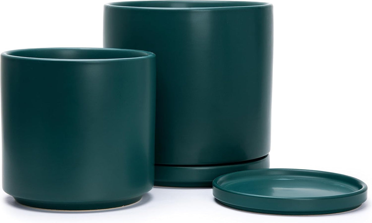 D'vine Dev 8 Inch & 10 Inch Ceramic Planter Pot for Plants with Drainage Hole and Saucer, Large
