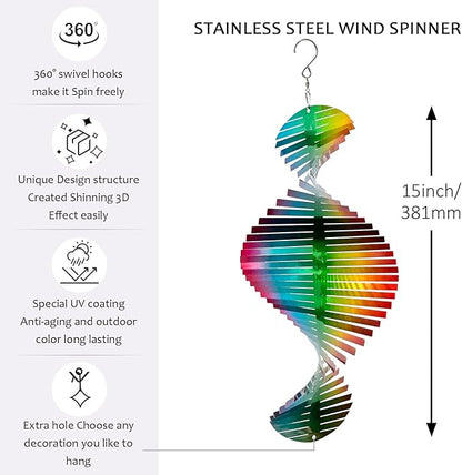 Wind Spinner Rainbow Wave Wind Spinners for Yard and Garden,15in Hanging Kinetic Yard Art Wind