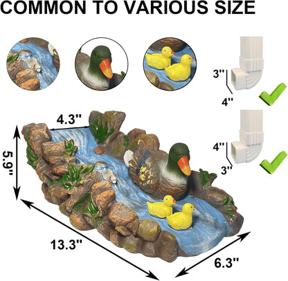 Ducks Splash Block - Decorative Resin Gutter Downspout Diverter, 13.3” x 6.3” x 5.9”, Durable Water
