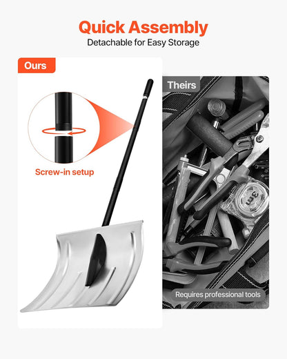 VEVOR Snow Shovel for Driveway, 16 in Wide Aluminum Alloy Snow Shovel, Non Slip Grip, Large