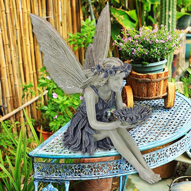 Outdoor Garden Fairy Statue Ornaments, Angel Sculpture Realistic Figurine Decor, Antique Resin