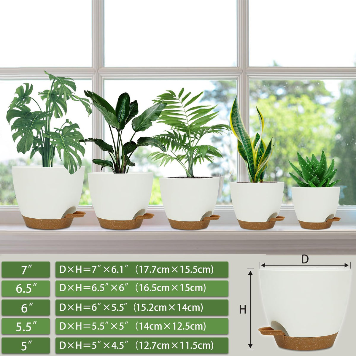 Self Watering Planters with Drainage Holes Reservoir,Nursery Planting Pot for Indoor Decor Garden