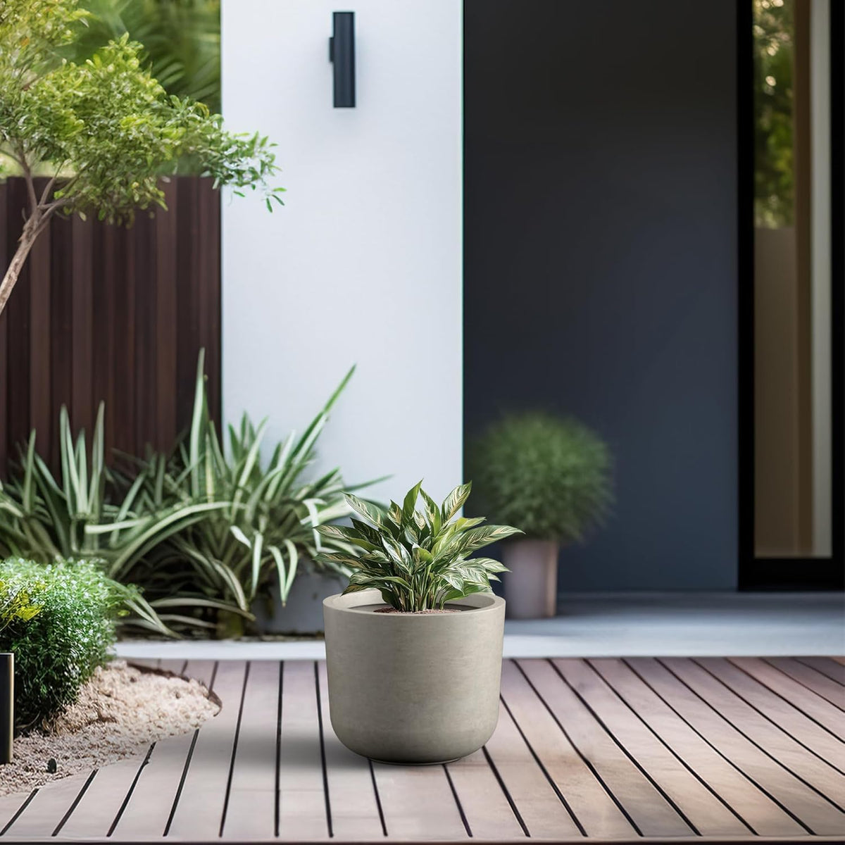 Kante Round Concrete Planter, 13.2 Inch Dia Classic Style Large Plant Pot with Drainage Hole for