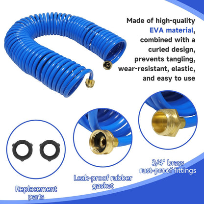 Coil Hose,3/8" EVA Coil Garden Hose 25 FT,Curly Water Hose Lightweight with Brass Connectors,Recoil