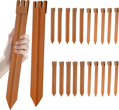 20PCS Brown 10in Hollow-Carved Metal Landscape Edging Stakes,Galvanized Steel Stakes for Corrugated