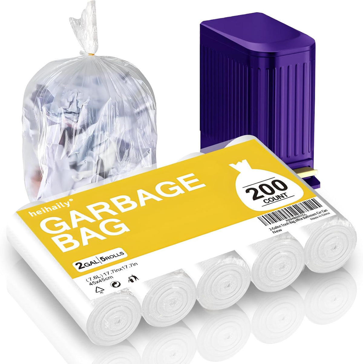2-Gallon Trash Bag Extra-Small Garbage-Bags - Heihaily Unscented Strong Thick Mini Clear White Bulk