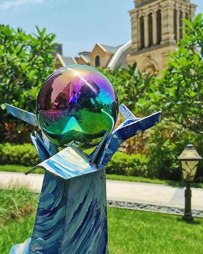 Rainbow Gazing Globe Mirror Ball in Stainless Steel, Shiny Hollow Sphere Sparkling Housewarming