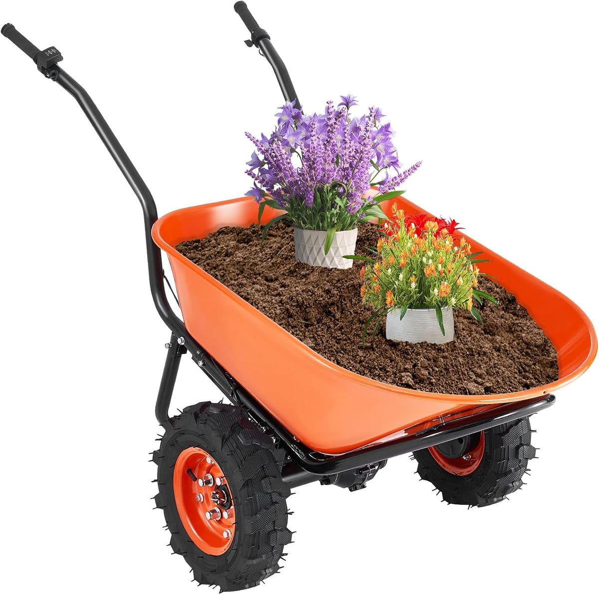 VEVOR Electric Wheelbarrow Cart, 500W Powered Utility Garden Wagon Dump Cart, 4.5 Cu. Ft. Load &