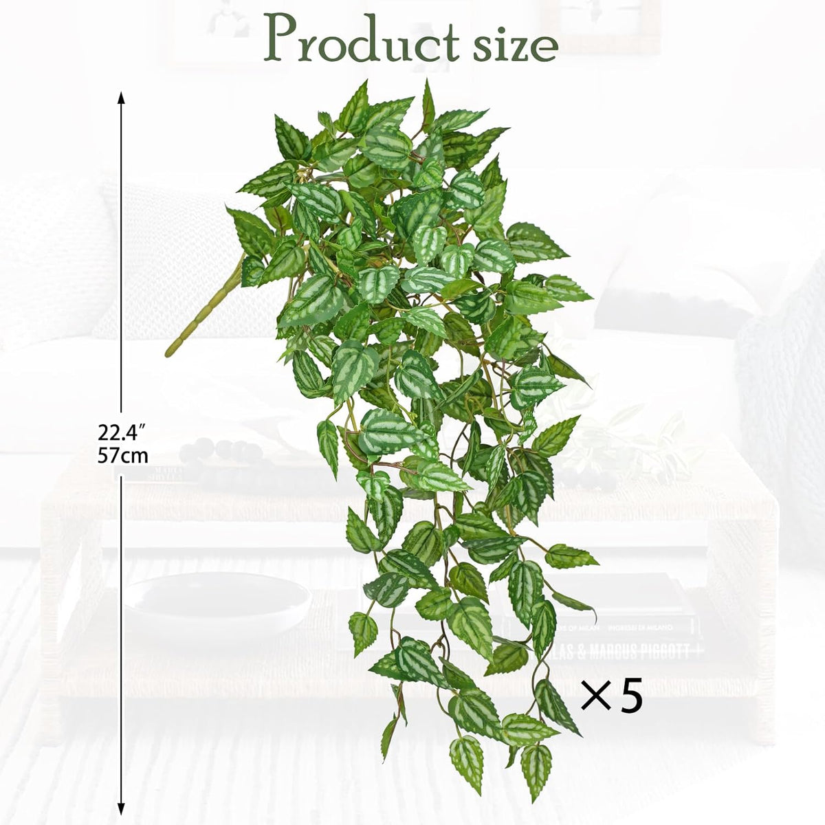 DILATATA Fake Hanging Plants Artificial Hanging Plants 22" Faux Peperomia Hanging Leaves Plants for
