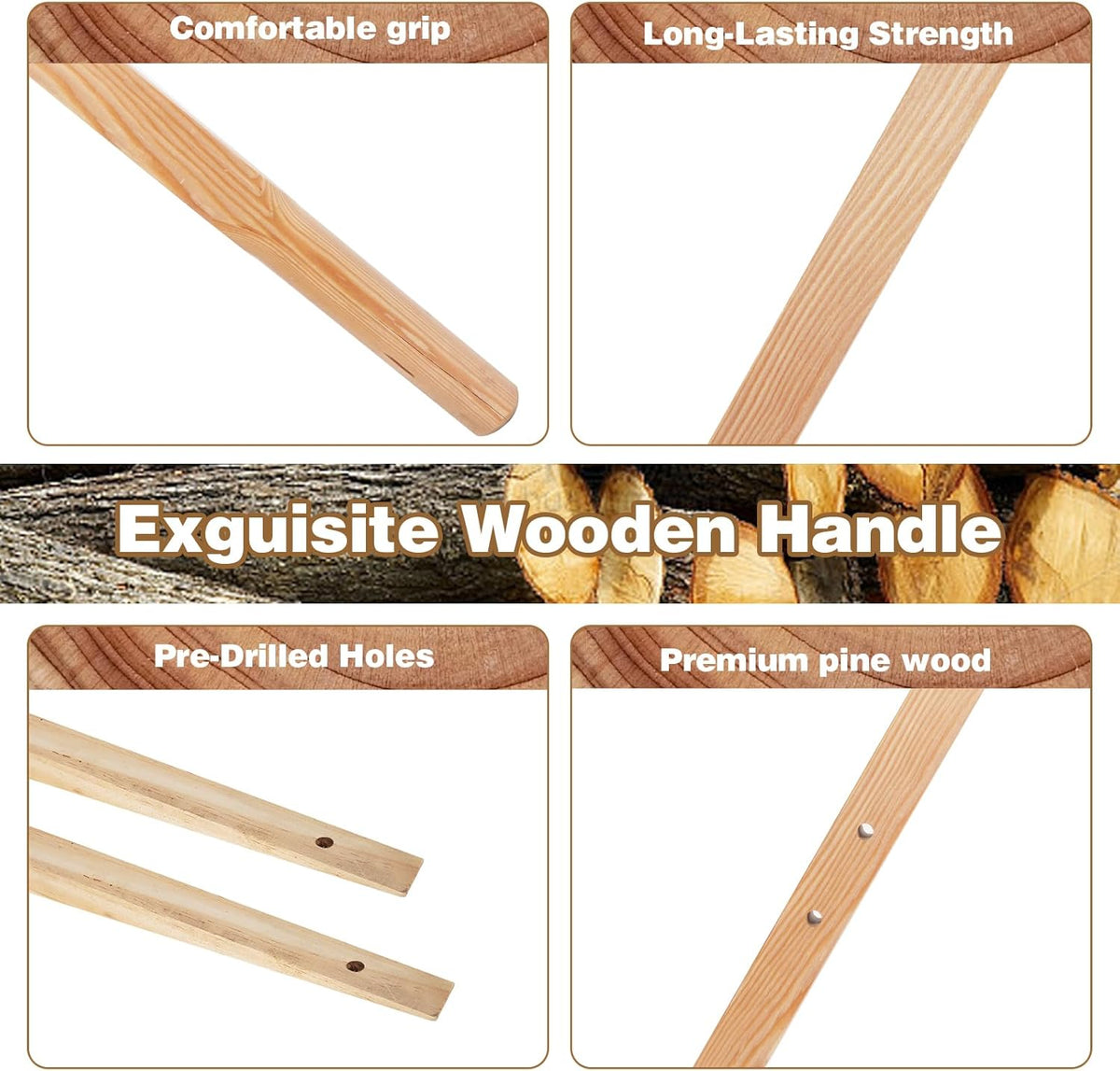 Wheelbarrow Handles Replacement Kit - Heavy Duty Pine Wood Wheelbarrow Replacement Handles - Fits