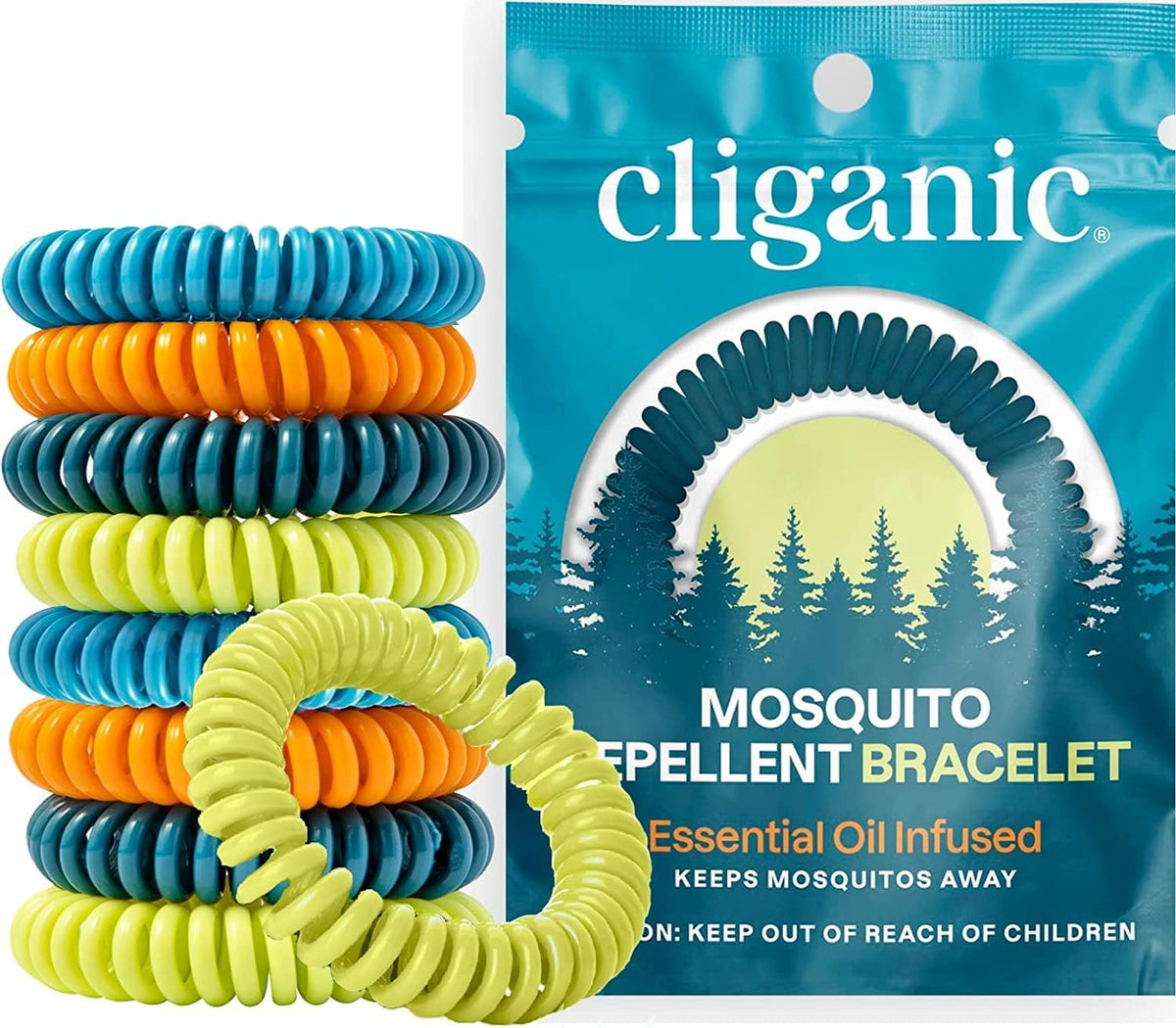 Cliganic 50 Pack Mosquito Repellent Bracelets for Adults & Kids - Natural DEET-Free Bands