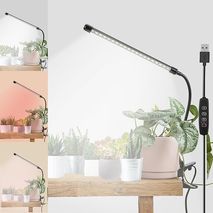 LED Grow Lights for Indoor Plants, 6000K Clip Plant Light with White Red LEDs, Grow Light Strips