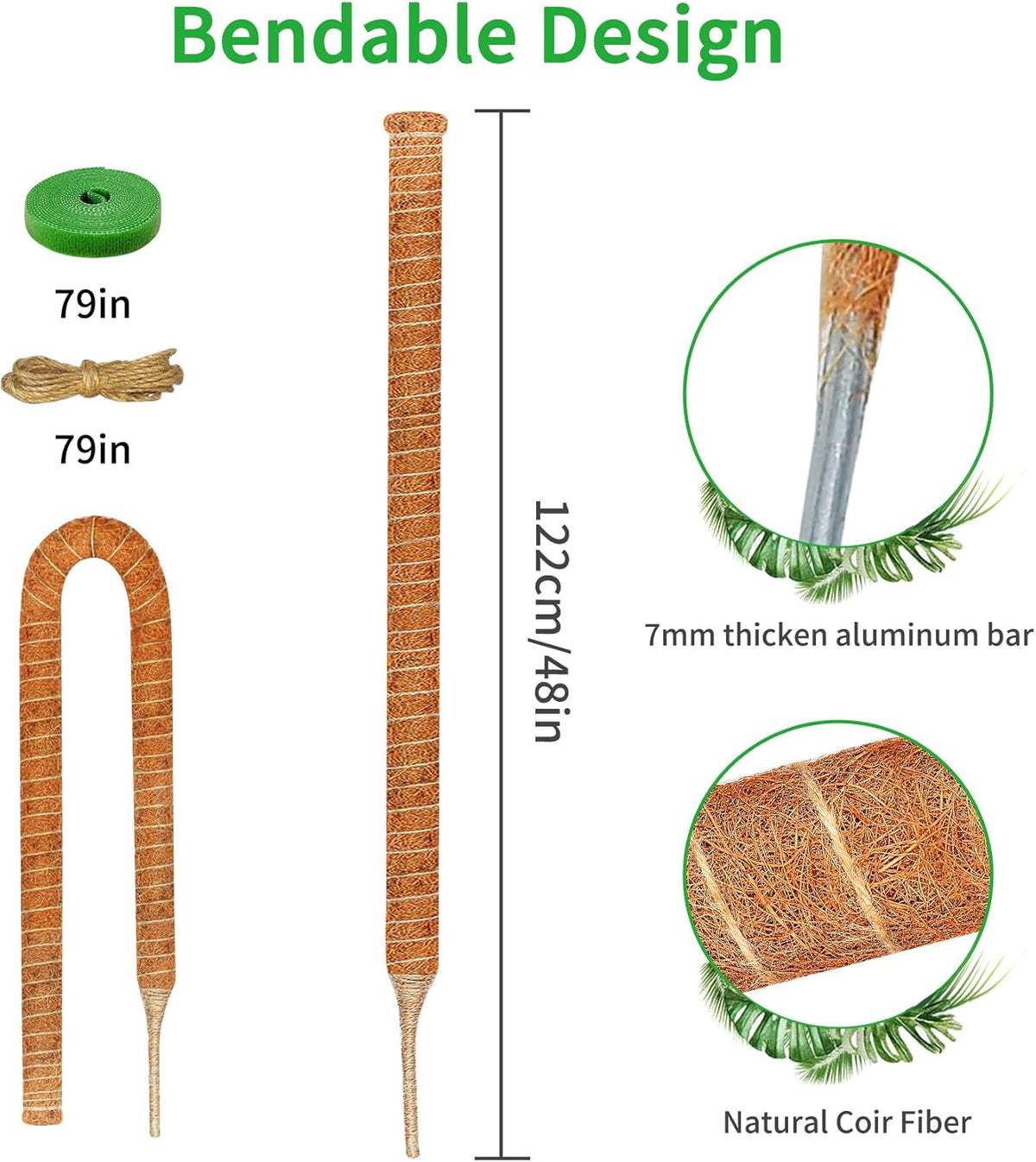 2 Pack 48 Inch Moss Pole Monstera Plant Support, Coir Moss Poles for Climbing Indoor Plants
