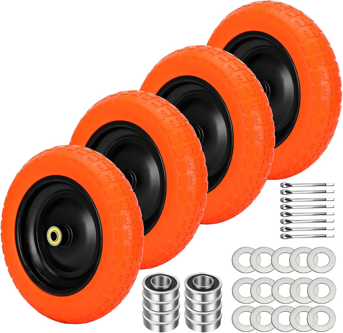13" Flat Free Wheels Replacement for GOR Garden Cart Tires and Wheels, 4.00-6 Solid Tires and