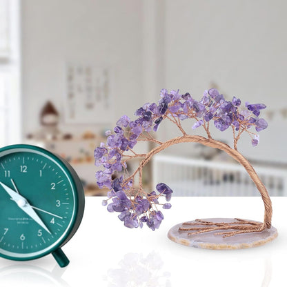 TUMBEELLUWA Reiki Crystal Money Tree with Agate Slice Base Feng Shui Stone Bonsai Tree Figure Decor