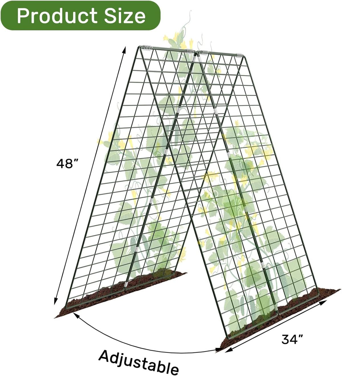 AGTEK 34" x 48" Foldable Cucumber Trellis with Garden Stakes and Zip Ties Plant Support A Frame