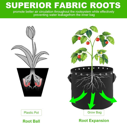 10 Gallon Plant Grow Bags 5-Packs with Holes,Thichkened Non-Woven Aeration Fabric Pots with Handles