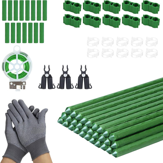 70pcs Garden Stakes Set, 16 Inches Plastic Coated Metal Plant Sticks Stakes Supports, DIY 4ft 5ft